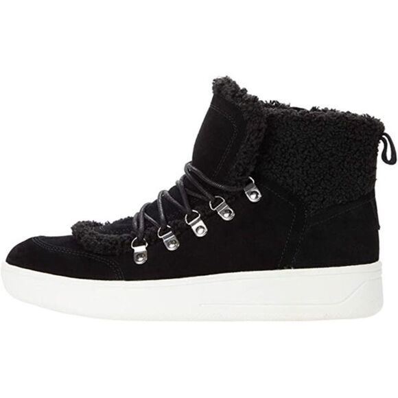 Steve Madden Womens Debora Mid-Top Sneakers Faux Sherpa Black 10M New - Picture 1 of 8